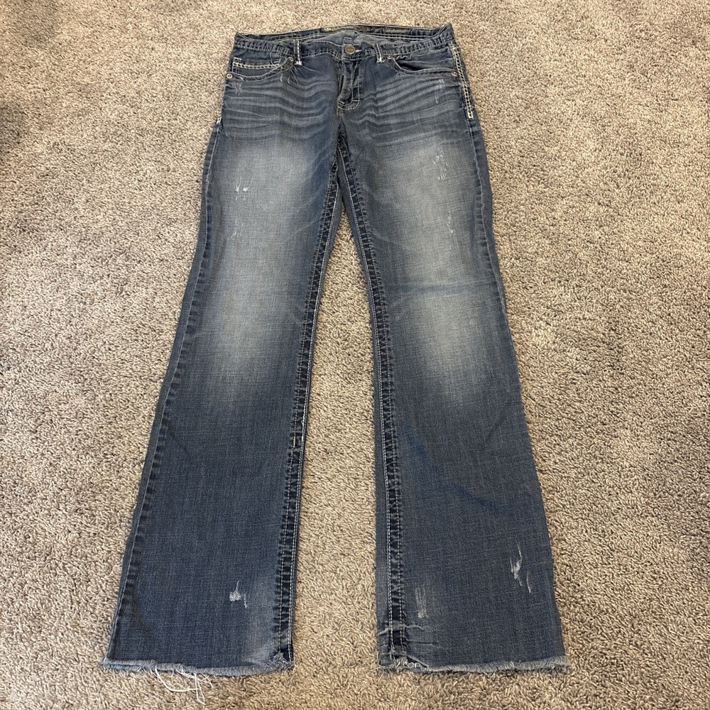 BKE Buckle Fultons Bootcut Jeans Mens 34XL 34x35 Y2K Thick Stitch Dark Denim VTG